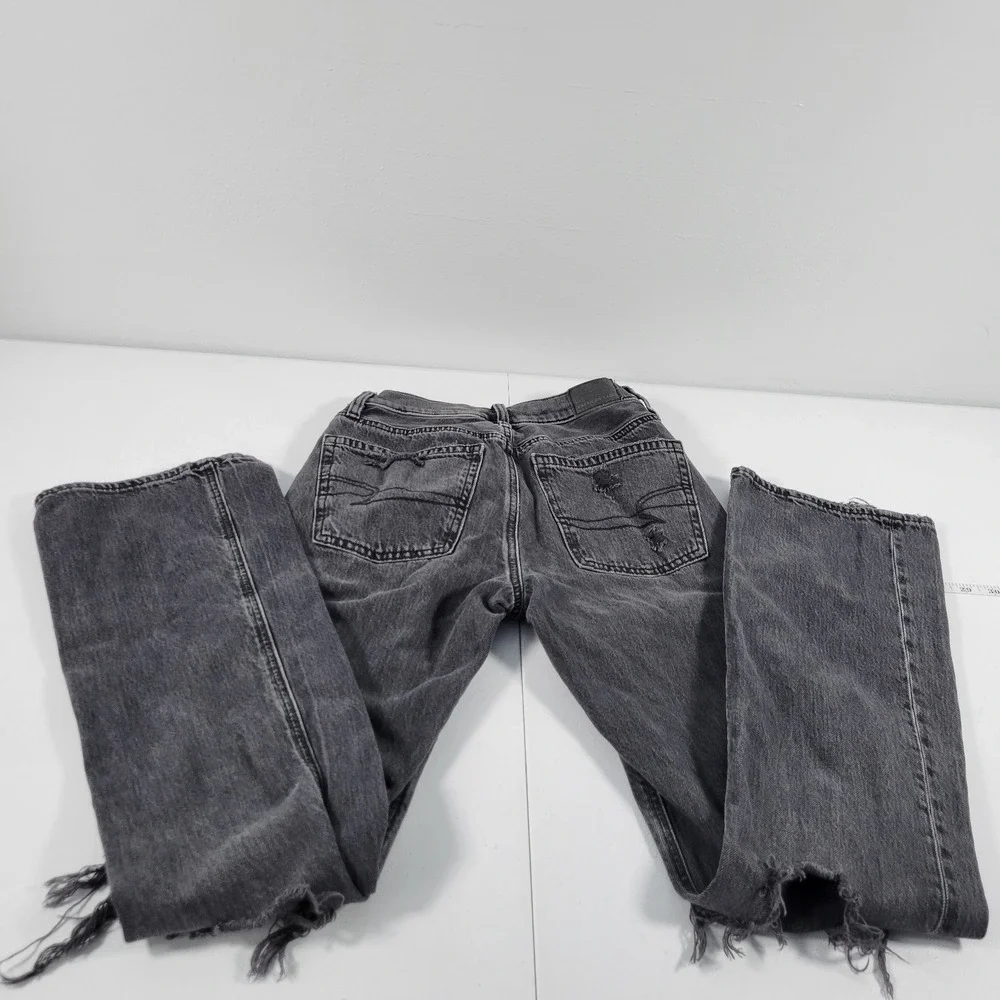 American Eagle 90s bootcut Jeans Distressed black Denim Women's Size 00 - Picture 2 of 11